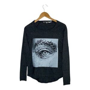 Pam & Gela Top Women's XS Black Long Sleeves Glittery Eye Graphic Blouse